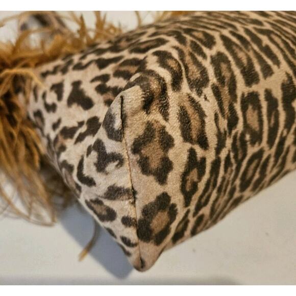 Red: Haute Couture by Beverly Z Leopard Handbag W/Ostrich Feather Trim 11x9x4 - Picture 9 of 11